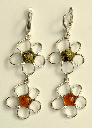 Doubles fleurs - bijou ambre et argent